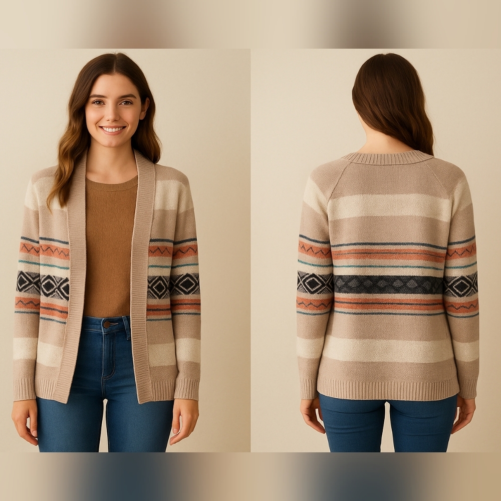 Woven Heart Multicolor Patterned Cardigan